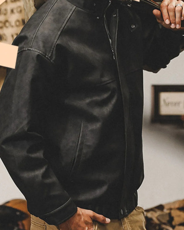 Men's Plus Size Zip Up Stand Collar Biker Jacket