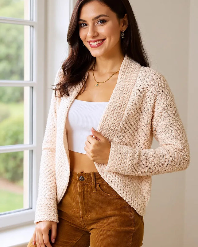 Double Take Open Front Long Sleeve Cardigan Cream