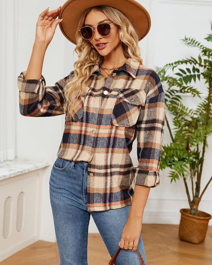Button Down Collared Plaid Shacket