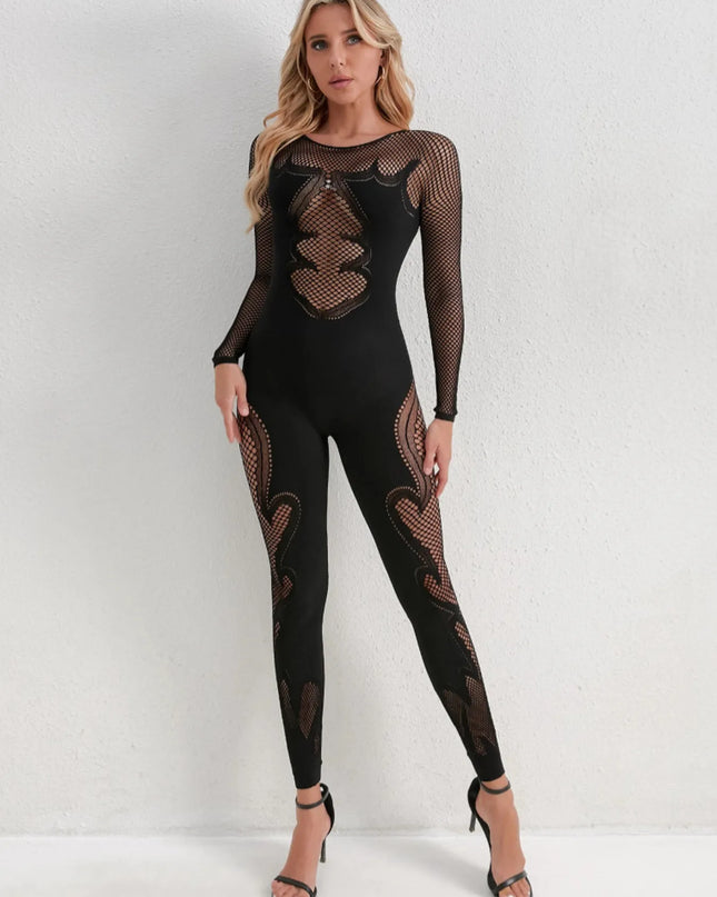 Fishing Net Sheer Long Sleeve Jumpsuit