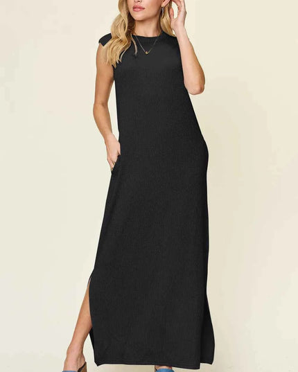 Double Take Full Size Texture Mock Neck Sleeveless Maxi Dress