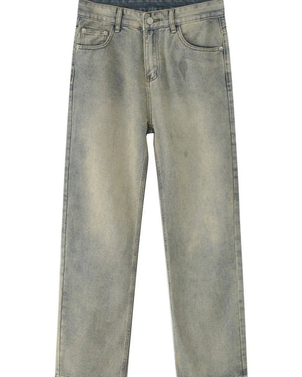 Washed Straight-Leg Slim Jeans Olive Brown