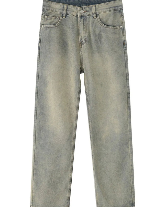 Washed Straight-Leg Slim Jeans Olive Brown