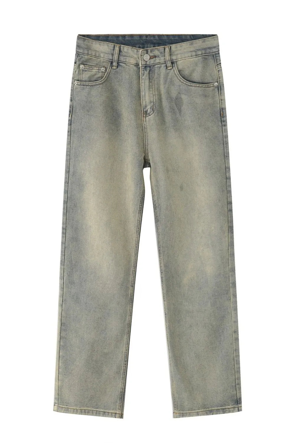 Washed Straight-Leg Slim Jeans Olive Brown