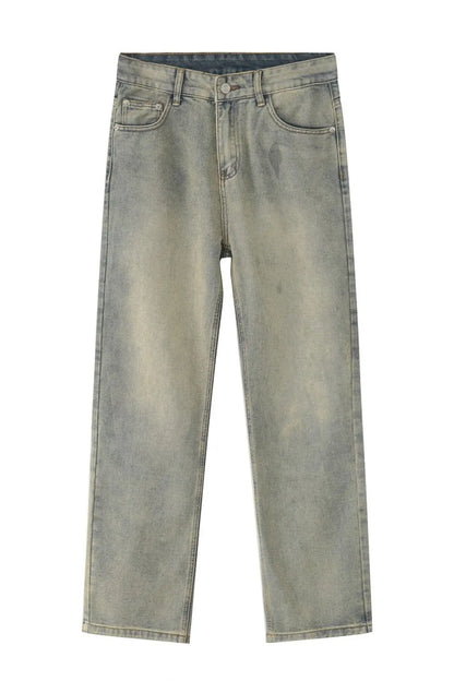 Washed Straight-Leg Slim Jeans Olive Brown