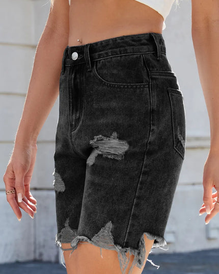 Distressed Raw Hem Denim Shorts 