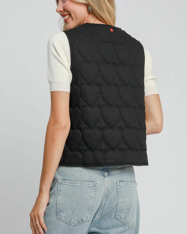 Umgee Heart Quilted Tie-Front Vest