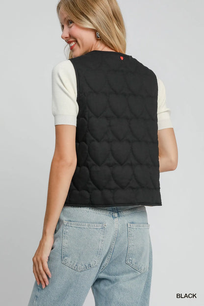 Umgee Heart Quilted Tie-Front Vest