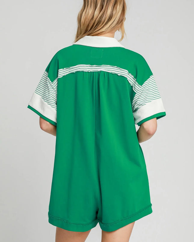 Umgee French Terry Collared Colorblock Romper