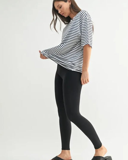 MONO B Coastal Cotton Striped Oversized Crewneck T-Shirt