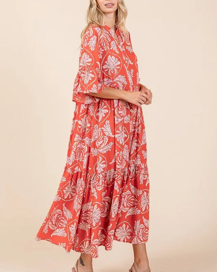 Mittoshop Abstract Leaf Print Tiered Ruffle Dress