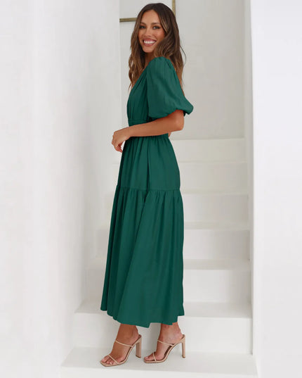 Tiered Surplice Half Sleeve Midi Dress
