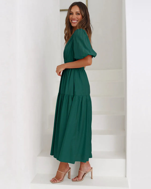 Tiered Surplice Half Sleeve Midi Dress