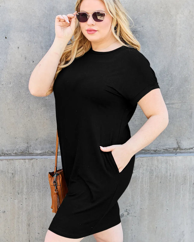 Basic Bae Bamboo Full Size Round Neck Short Sleeve Dress with Pockets