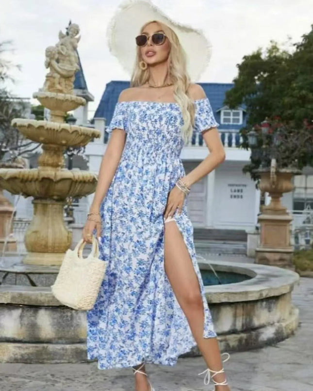 Full Size Slit Off-Shoulder Floral Midi Dress Plus Size