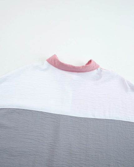 Color Block Oversized Button-Up Shirt with Chest Pocket 
