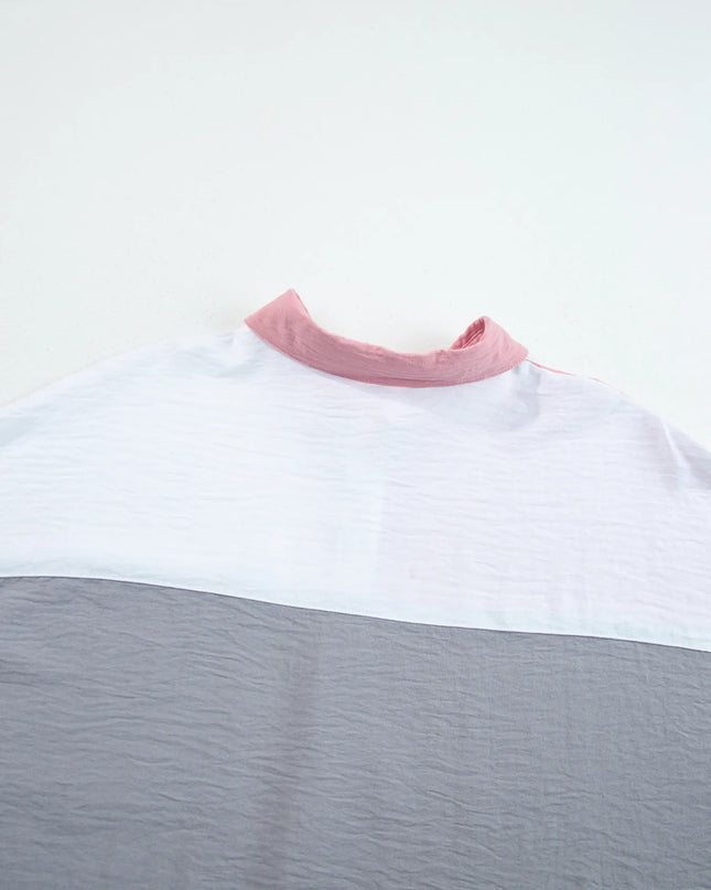 Color Block Oversized Button-Up Shirt with Chest Pocket 