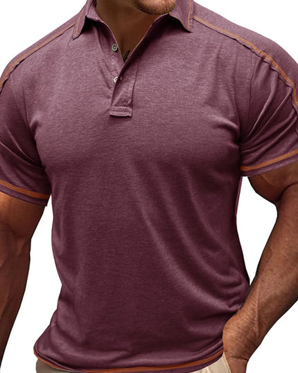 Men's Collared Neck Polo Shirt with Contrast Piping Plum Purple