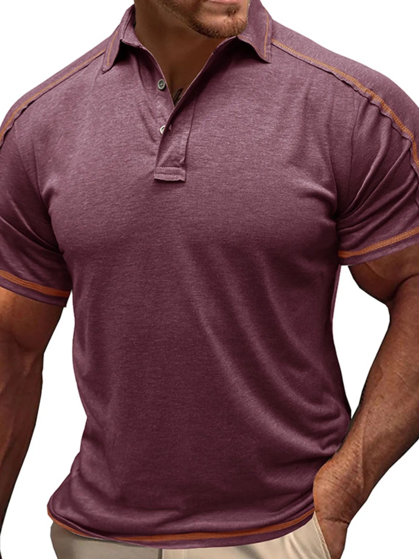 Men's Collared Neck Polo Shirt with Contrast Piping Plum Purple