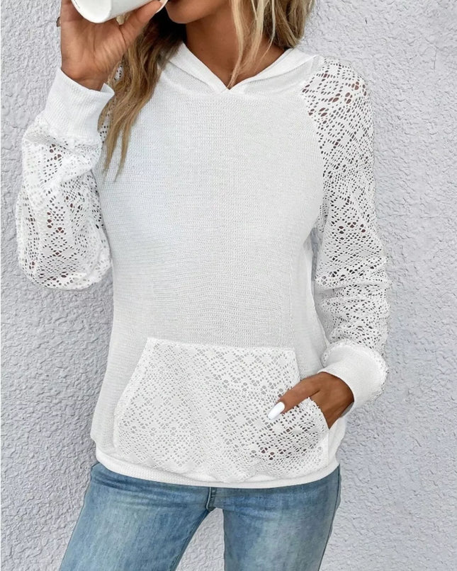 Lace Sleeve Kangaroo Pocket Hoodie