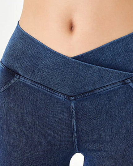 Basic Bae Asymmetrical Waist Denim Shorts with Pockets