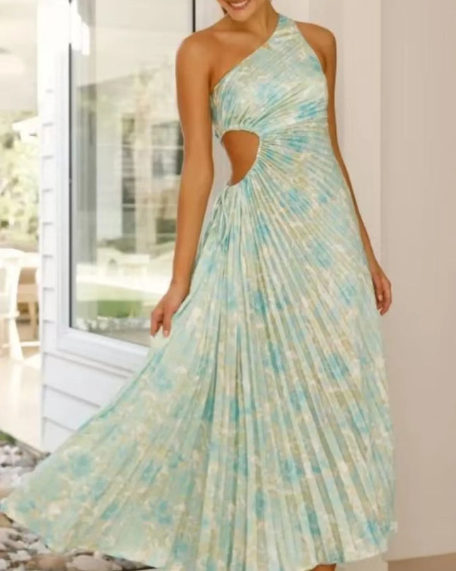 Full Size Single Shoulder Pleated Midi Dress Plus Size 