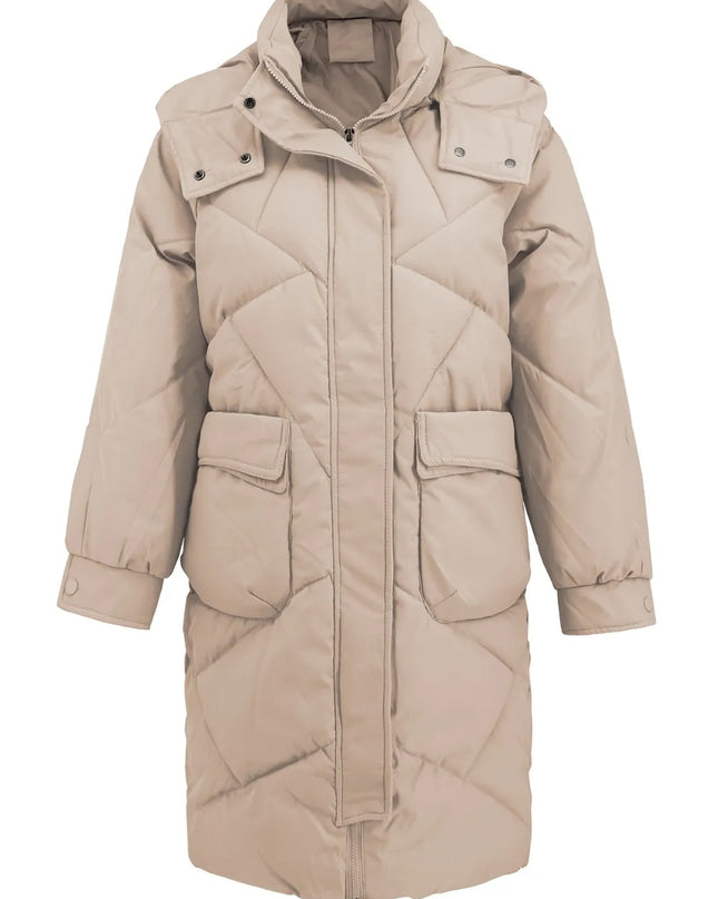 Long Sleeve Longline Hooded Winter Coat with Pockets