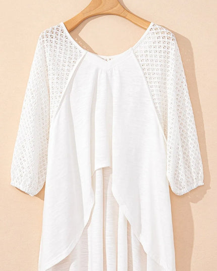 Openwork High Low Hem V Neck Oversized Top