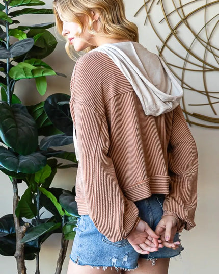 Reborn J Button Up Drawstring Striped Hooded Jacket