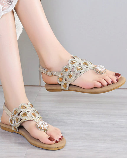 Rhinestone Embellished Flat Sandals 
