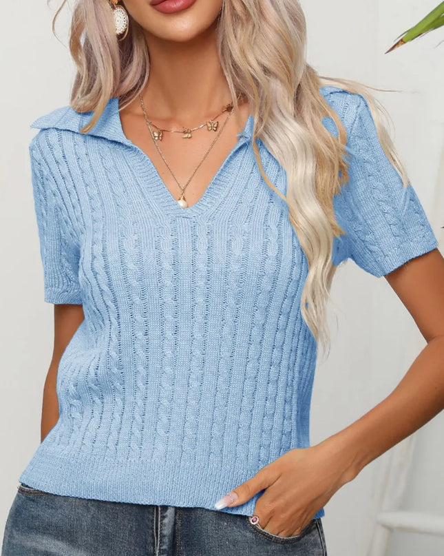 Cable Knit Short Sleeve Top