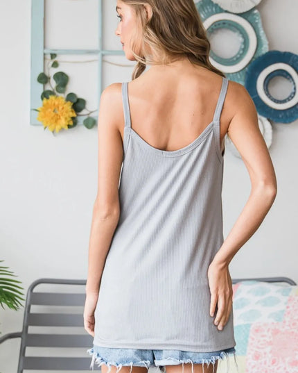 Heimish Full Size Quarter Button Ribbed Cami