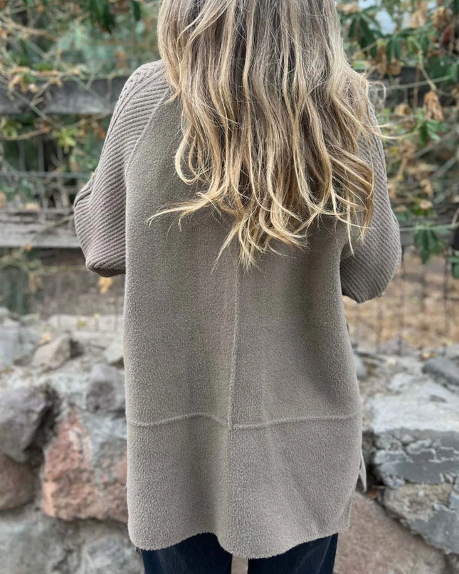 Full Size Texture Knit Longline Coat Plus Size