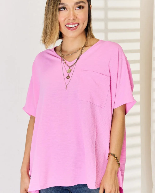 Zenana Texture Short Sleeve Blouse
