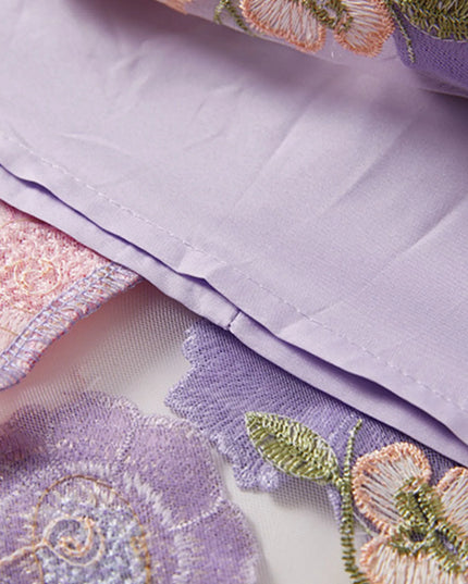 Floral Embroidered Mesh Overlay Maxi Dress