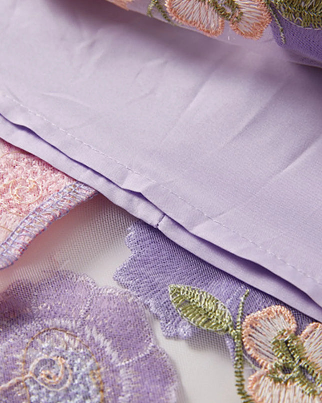 Floral Embroidered Mesh Overlay Maxi Dress