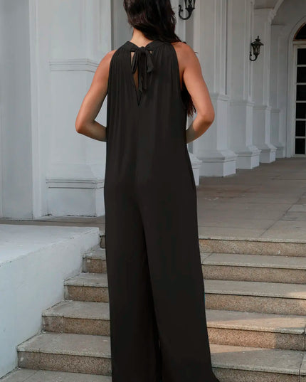 Double Take Full Size Tie Back Cutout Sleeveless Jumpsuit