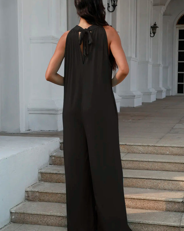 Double Take Full Size Tie Back Cutout Sleeveless Jumpsuit