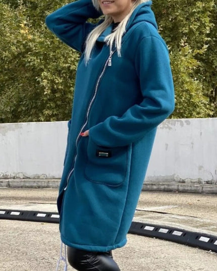 Full Size Asymmetrical Zip-Up Hooded Fleece Outerwear Plus Size