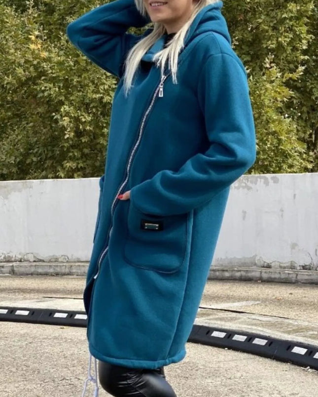 Full Size Asymmetrical Zip-Up Hooded Fleece Outerwear Plus Size