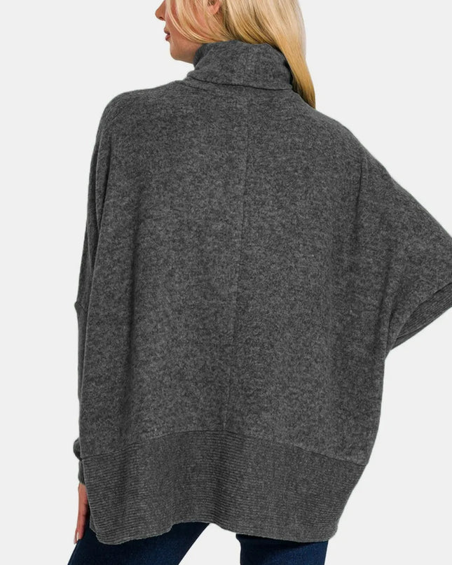 Zenana Full Size Brushed Melange Hacci Turtleneck Sweater