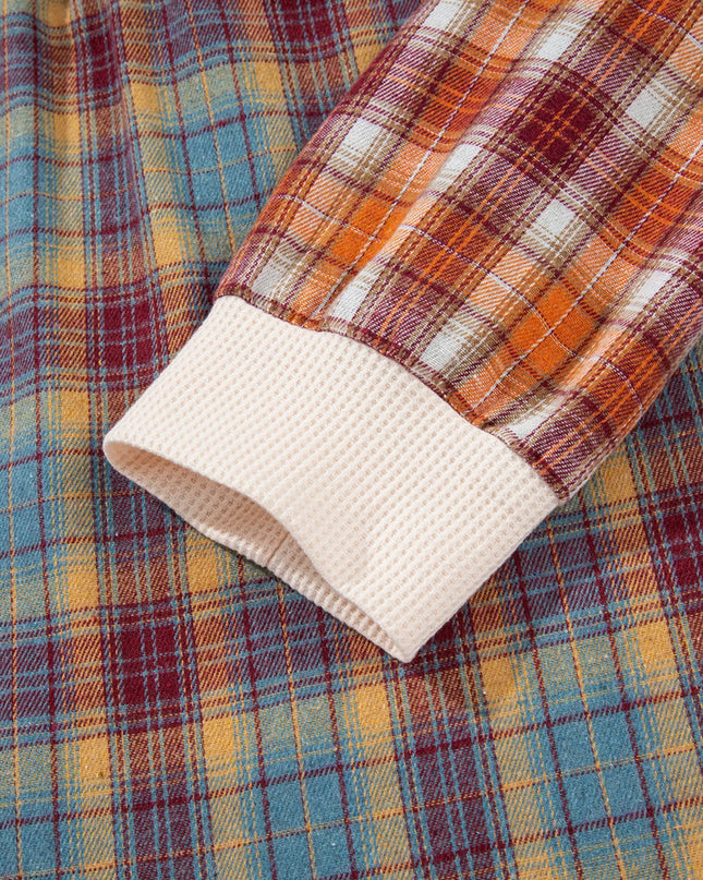 Waffle Stripe Plaid Patchwork Henley Knit Top