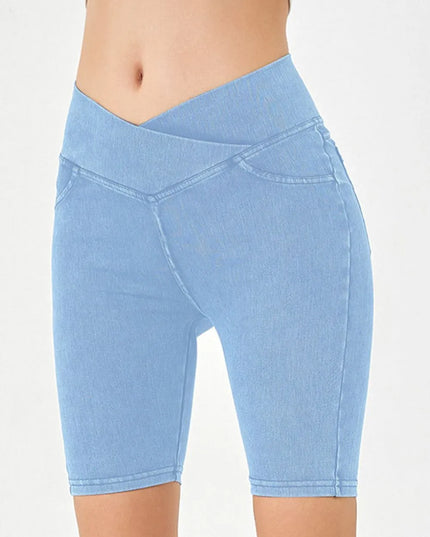 Basic Bae Asymmetrical Waist Denim Shorts with Pockets