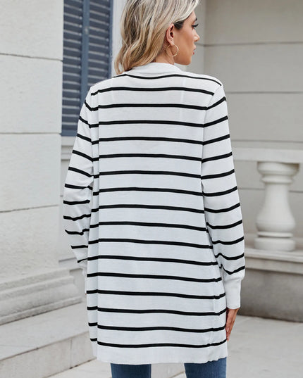 Striped Open Front Cardigan with Relaxed Fit 