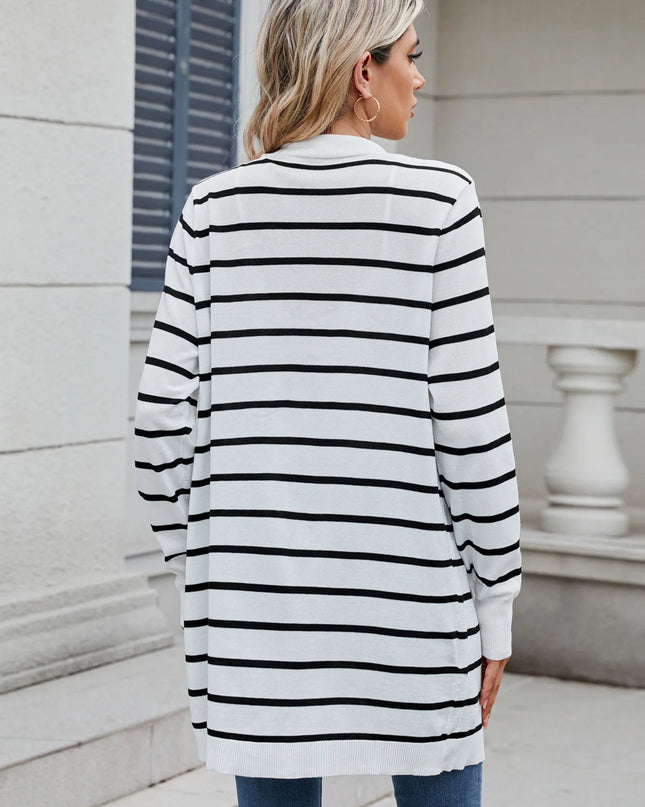 Striped Open Front Cardigan with Relaxed Fit 