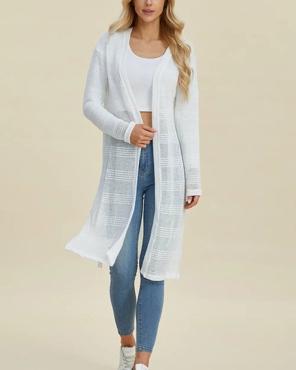 Double Take Full Size Open Front Longline Cardigan 