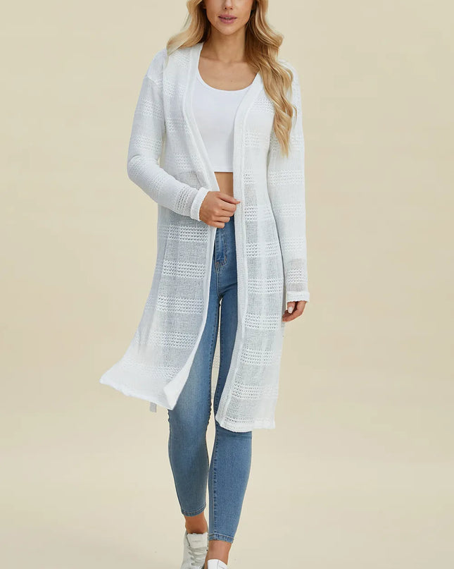 Double Take Full Size Open Front Longline Cardigan 