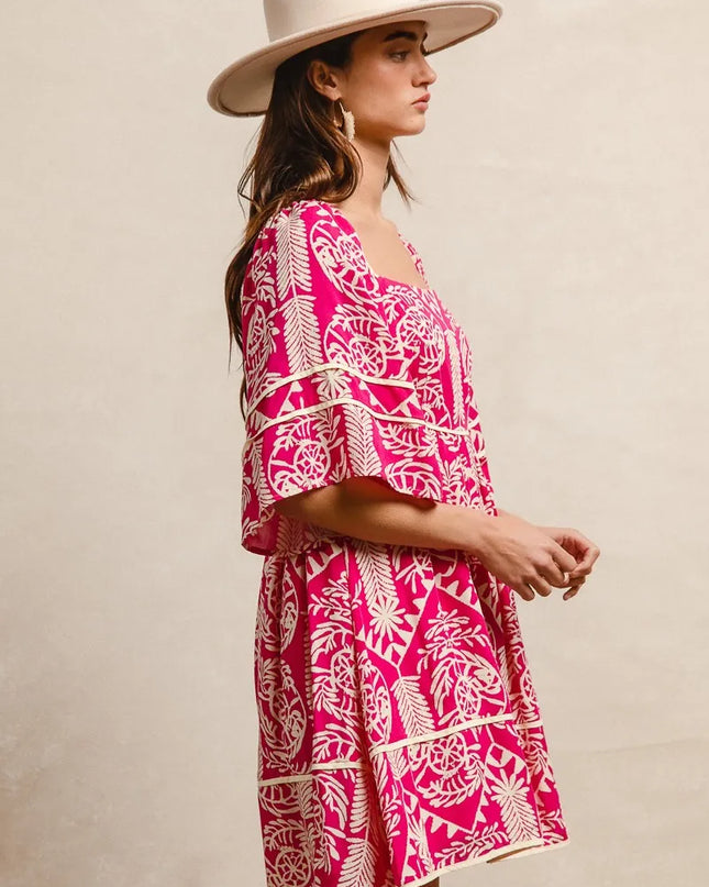 BiBi Aztec Woven Printed Contrast Binding Dress