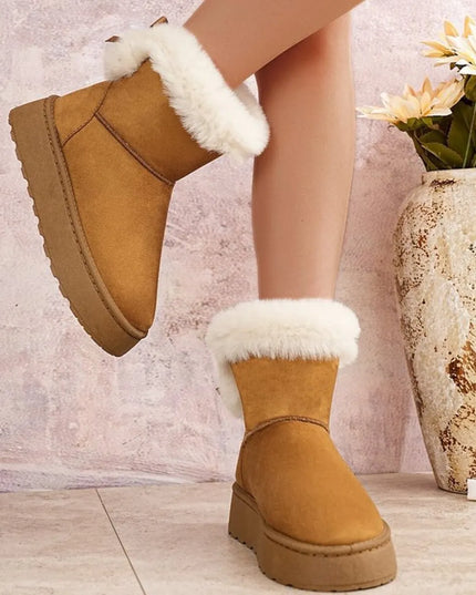 Round Toe Platform Boots Camel