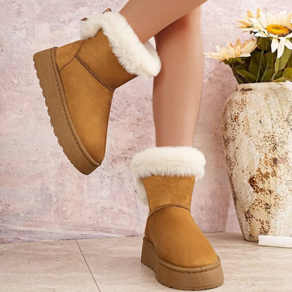 Round Toe Platform Boots Camel